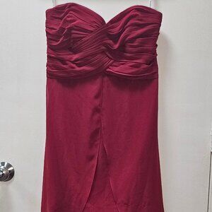 David’s Bridal Strapless High-Low Chiffon Dress – Apple Red, Size 14